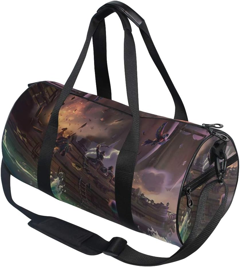 Bohomonos Round Duffel Bag,Naval Battle Attacked Fleet And Sharks Underwater Lightweight Travel Swim Sports Gym Bags For Women,Men