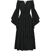 Scarlet Darkness Renaissance Costume Women Off Shoulder Bell Sleeve Tiered Maxi Dress