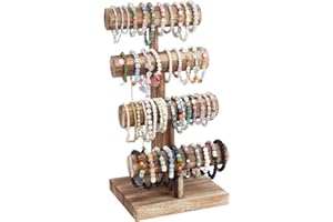 PH PandaHall 4 Tier Wood Bracelet Holder T-Bar Bracelet Organizer Bangle Displays Rack Watch Display Tower Bracelets Storage 
