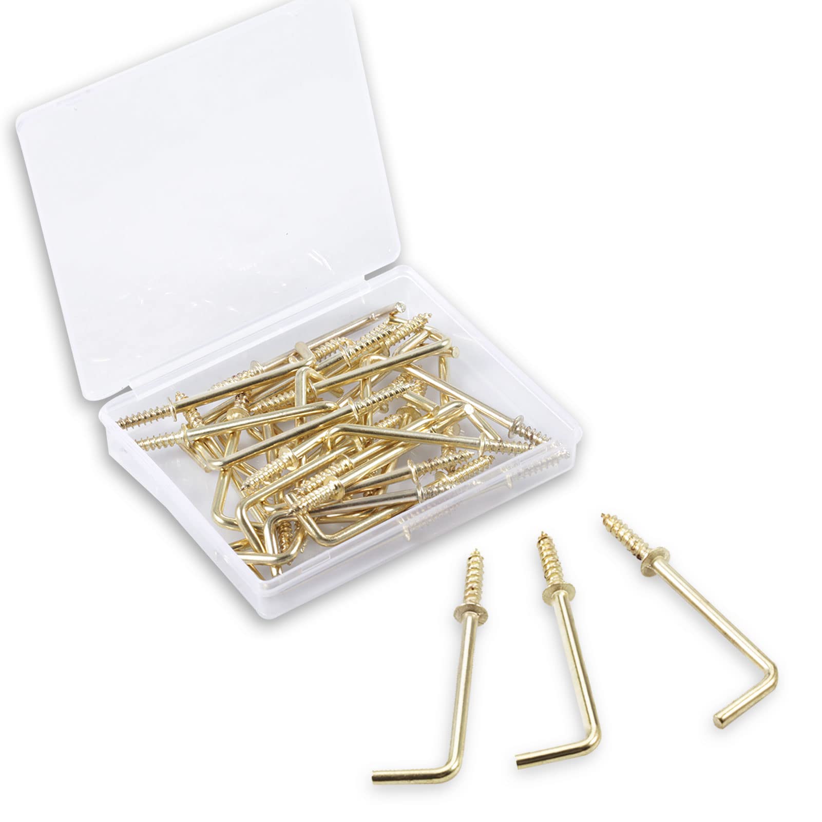 SPEEDWOX 30PCS Right Angle Screws Hook 2 Inch, Screw-in Square Bend Hooks, L Shape Nail Hook Fastener Accessories with Storage Box for Home, Office and Workplace