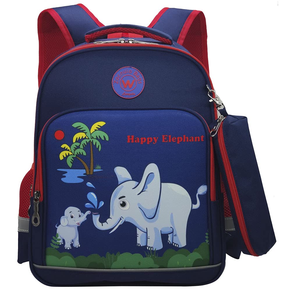 Zocnuio Cute Children's Schoolbag Cartoon Elephant Print Kids Backpack for Elementary Student Book Bag with Pencila Case (LD8775-Blue elephant)