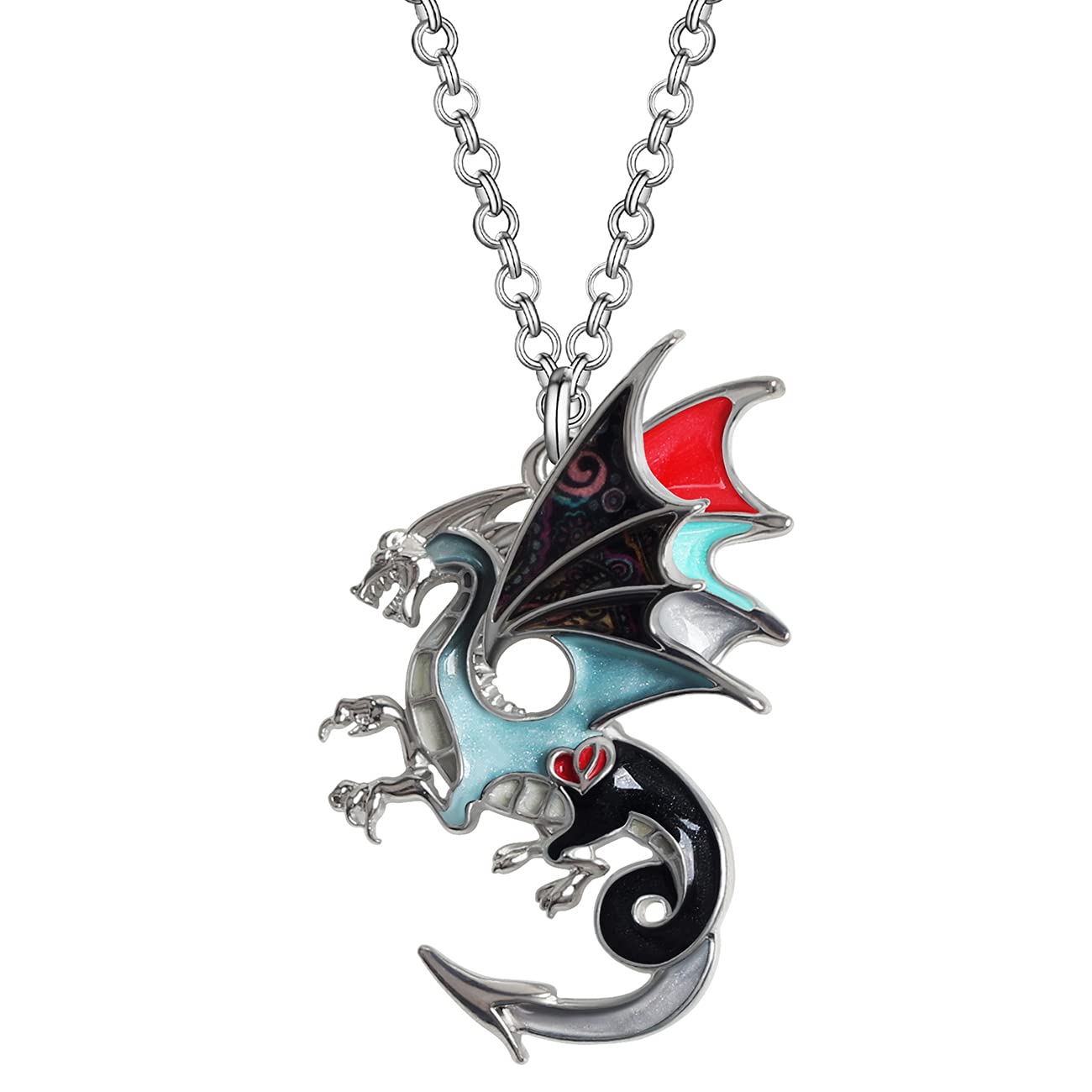 BONSNY Enamel Fantasy Dragon Dinosaur Necklaces Pendant for Women Jewelry Lucky Symbol Multicolor (Gray)