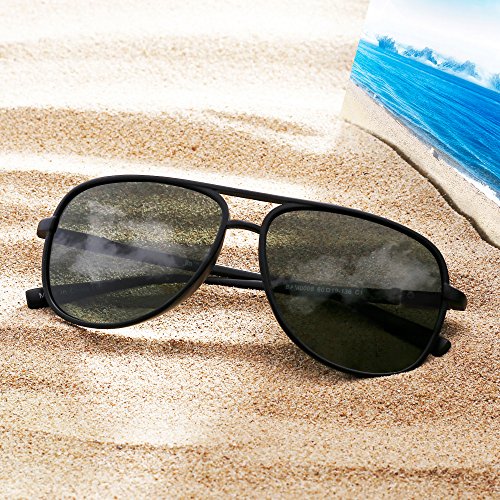 Retro Polarized Aviator Sunglasses Mirror Lightweight Eyeglasses for Men Women (Matte Black / Polarized Grey)
