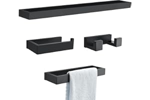 TNOMS Black Towel Bar Set, 4-Pieces Bathroom Hardware Set Modern Bathroom Towel Holder Set SUS304 Stainless Steel Wall Mounte
