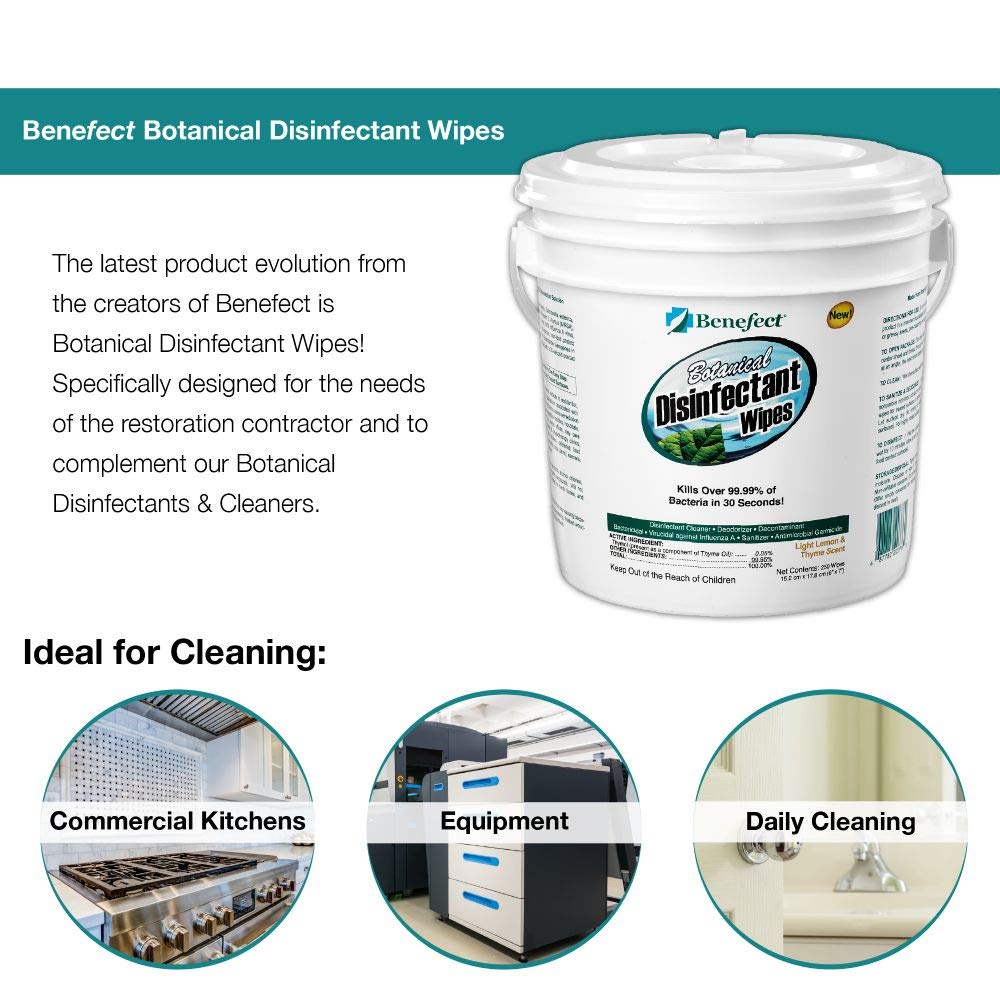 Benefect Botanical Disinfecting Wipes - Natural, No Residue - Antibacterial Disinfectant, Multi-Surface Cleaning and Sanitizing Wipes (250 Wipe Count): Industrial & Scientific