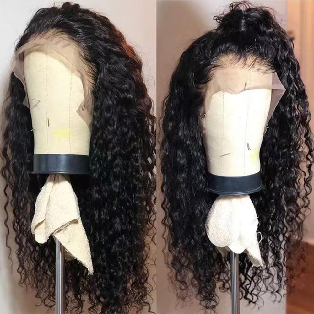 Photo 1 of 13 * 4 Inch Water Curly Wave Lace Front Wigs for Women Natural Curly Wave Hairline with Baby Hair Synthetic Loose Curly Lace Front Wigs Pre Pluced Wig Heat Resistant Fiber Glueless Deep Curly Wigs