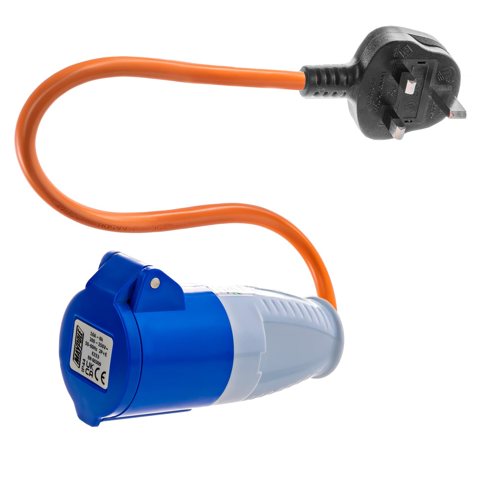 BITS4REASONS NEW MODEL MAYPOLE MP374B 200-250V 16A UK HOOK-UP LEAD 3 PIN/MAINS ADAPTOR CARAVAN MOTORHOME TRAILER CAMPING CAMPERVAN WITH EASY FUSE REPLACE PLUG