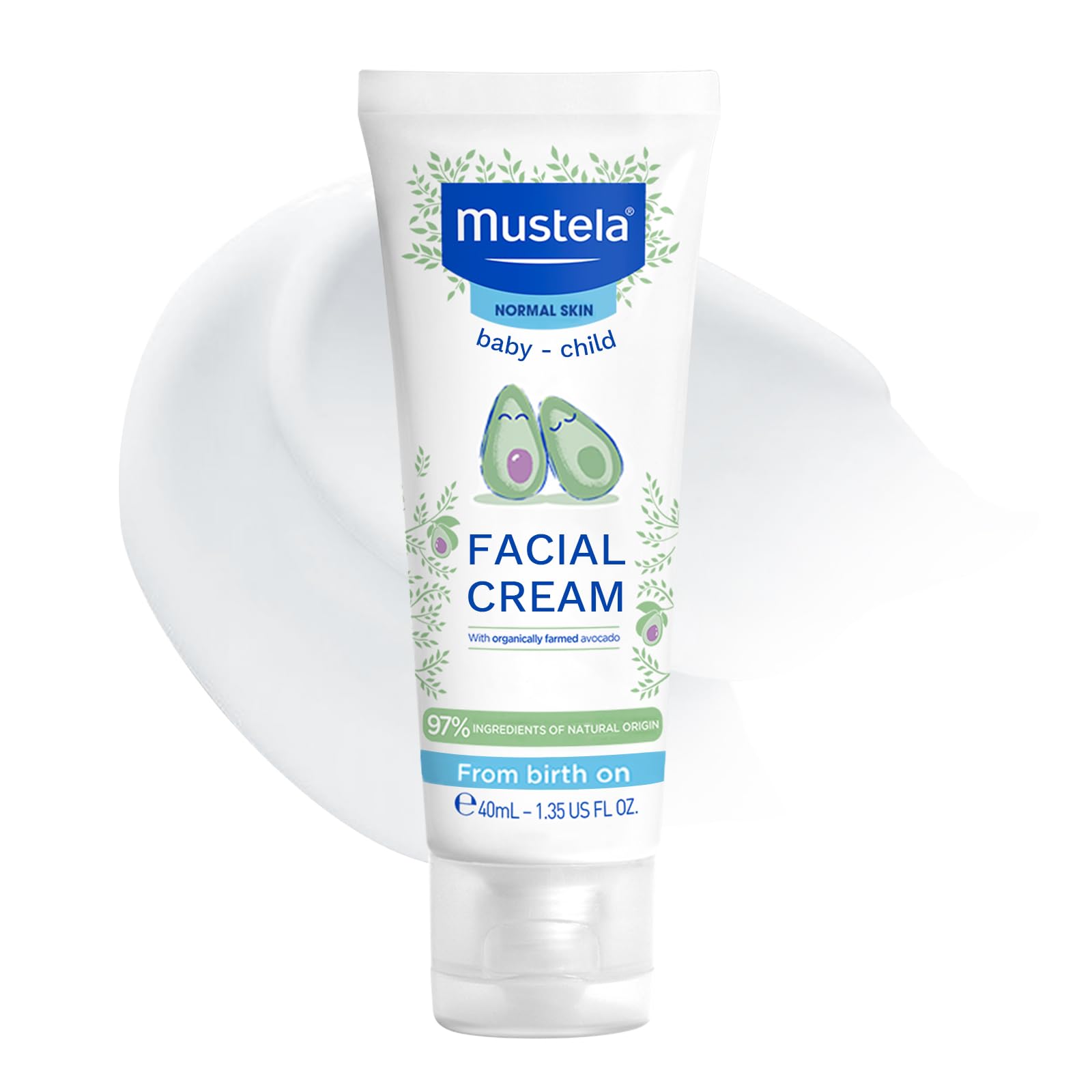 Mustela - Hydra Bébé Facial Cream – Non-Greasy Moisturising Cream with Avocado Perseose, Natural Glycerin for Skin, Sunflower Oil, Vitamin E and Jojoba Oil – Baby moisturiser - 40ml