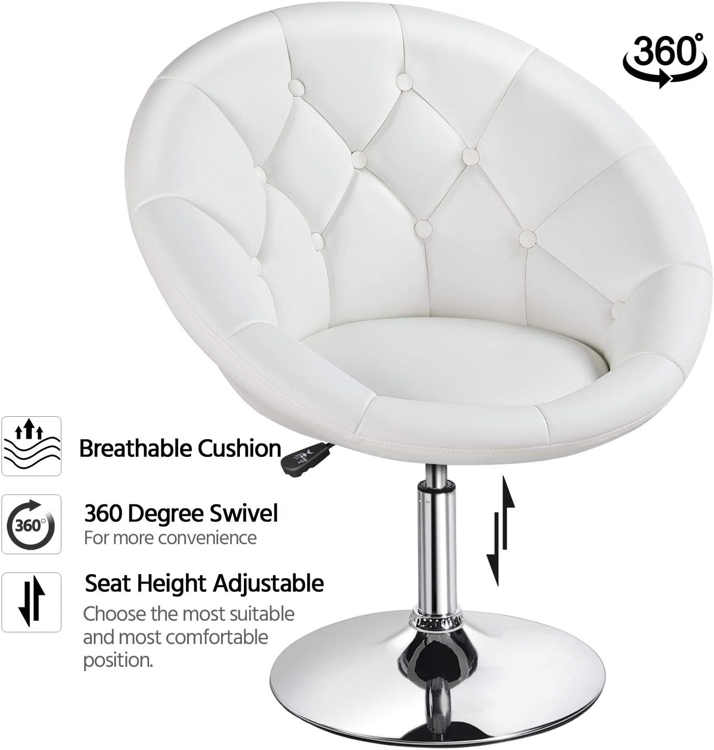 YAHEETECH Adjustable Modern Round Tufted Back Chair Tilt Swivel Chair Vanity Chair Barstool Lounge Pub Bar,White: Furniture & Decor
