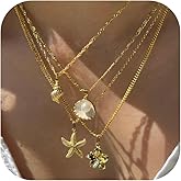 Starfish Necklace for Women Gold Seashell Pendant Necklace Layered Pearl Necklaces Statement Jewelry Summer Beach Accessories