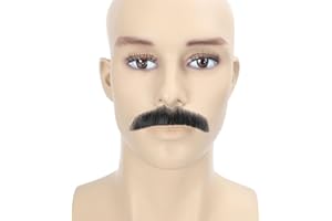Adytom Mens Fake Mustache 100% Human Hair Hand Knoted Costume Party Funny Cosplay Tin Pencil Realistic Beard (Black)