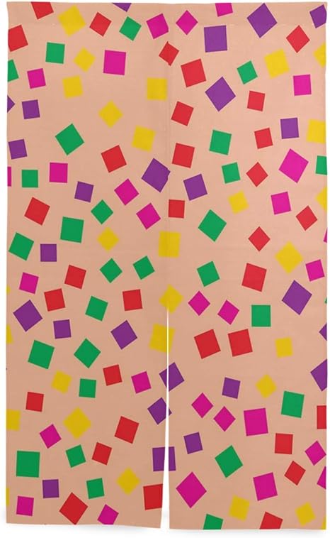 Amazon Gukisala 間仕切りカーテン 無地の背景に散在する正方形のイラスト おしゃれ 間仕切り遮光 飾り付け 装飾 玄関 キッチン リビング 店 出入り口 突っ張り棒付き 86 143cm カーテン ブラインド オンライン通販