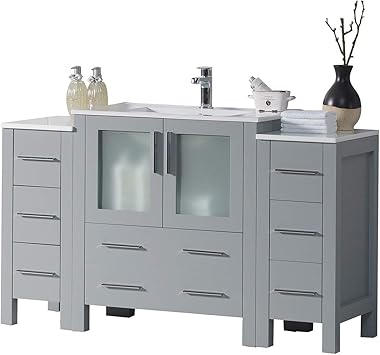 Amazon Com 54 Inches Solid Wood Single Ceramic Sink Bathroom Vanity With Double Side Cabinet 001 54 15 C 54 Inch Metal Grey Kitchen Dining