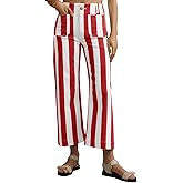 Tankaneo Womens Cropped Striped Jeans Casual High Waisted Stretchy Polka Dots Straight Leg Denim Pants with Pockets