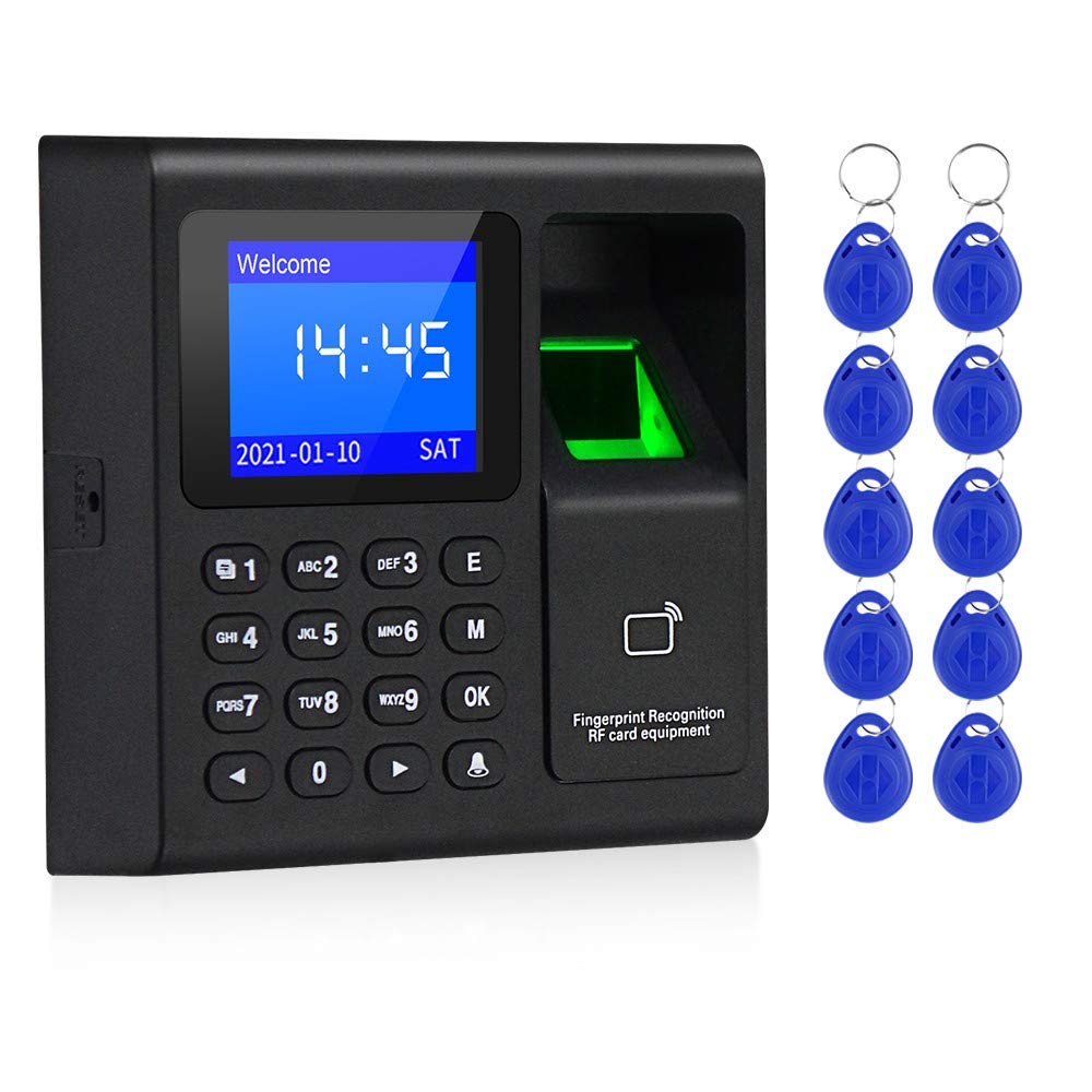 FTSTech 1.8inch TFT Fingerprint Access Control System RFID Card Password Keypad Support 1000 Users USB Time Recorder Attendance Machine +10 Keyfobs Card