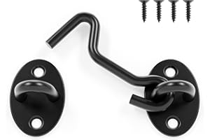 EVCUHASL 3 Inch Privacy Hook and Eye Latch, Black Iron Barn Door Lock Cabin Hooks, Eye Hook Latch for Gate Shutters Window Slide Barn Shed Cabinet, Sliding Door Lock Eye for Indoor Outdoor, 1 Pack