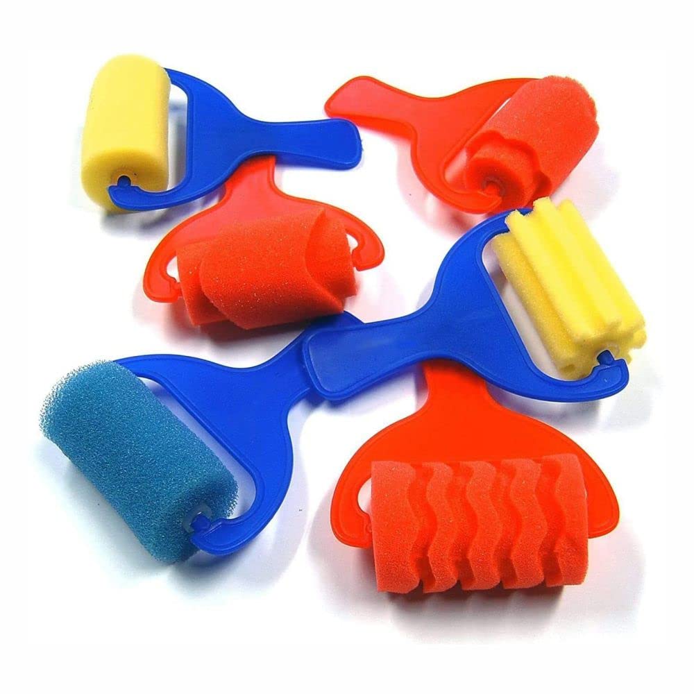 3 Ace Crafts 6 Sponge Foam Paint Rollers, Smooth, Crinkle, Slotted, Assorted Wave Pattern Rollers for Kids Drawing and Painting, Useful for Craft Activities and School Projects, Length 7cm
