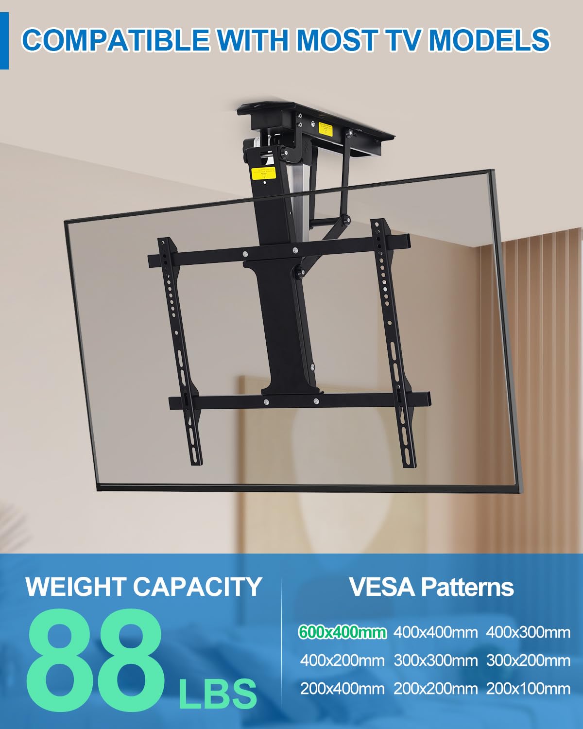 TOPSKY Electric Adjustable Ceiling TV Mount with Remote, Motorized Flip Down Fits for Flat and Pitched Roof and 32 to 70 Inch Flat and Curved Screen TVs (Black)