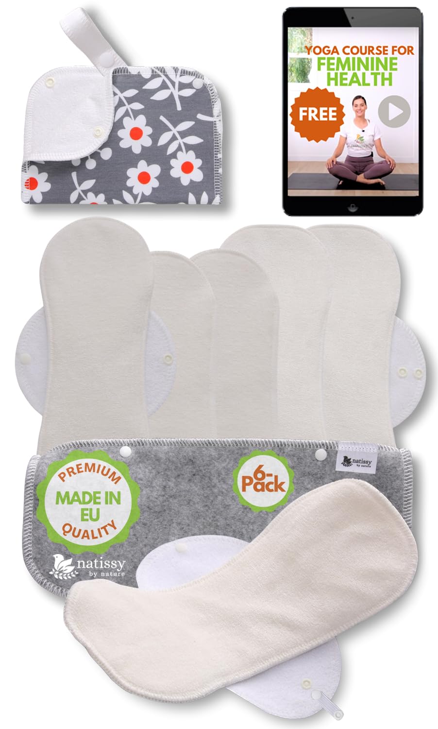 Made in EU – Reusable Sanitary Pads for Heavy Flow (6 Pack, L & XL) – High-Temp Washable, Extra-Absorbent Cloth Period Pads for Women – Gentle Organic Viscose & Reliable Fit for Menstrual Comfort