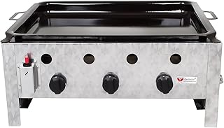 Beeketal &#39;GGB-1&#39; Profi Gastrobräter Gasgrill mit emaillierter Stahlpfanne, 3-flammig, Piezo Zünder, 3 x Gasregler stufenlos, Gasbräter inkl. emaillierter Stahlpfanne, Gasschlauch und Druckminderer