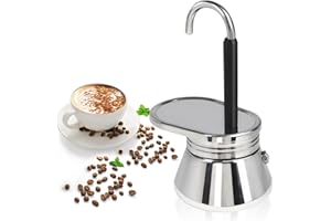 MOGRECHA Uncoated 1 Cup Single Tube Moka Pot 304 Thickened Stainless Steel Mini Coffee Maker Stovetop Espresso Coffeemaker Italian Classic Style Brewing Greca Cafe Mocha Machine for Camping Travel Home 90ml