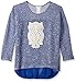 One Step Up Girls' 3/4 Sleeve Sweater Knit with Woven Back and Crochet Applique