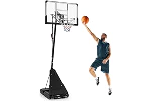 GYMAX Basketball Hoop, 4.9-10 FT Height Adjustable Basketball Goal with 44 Inch PC Backboard, Rebound Plate & Wheels for Teen