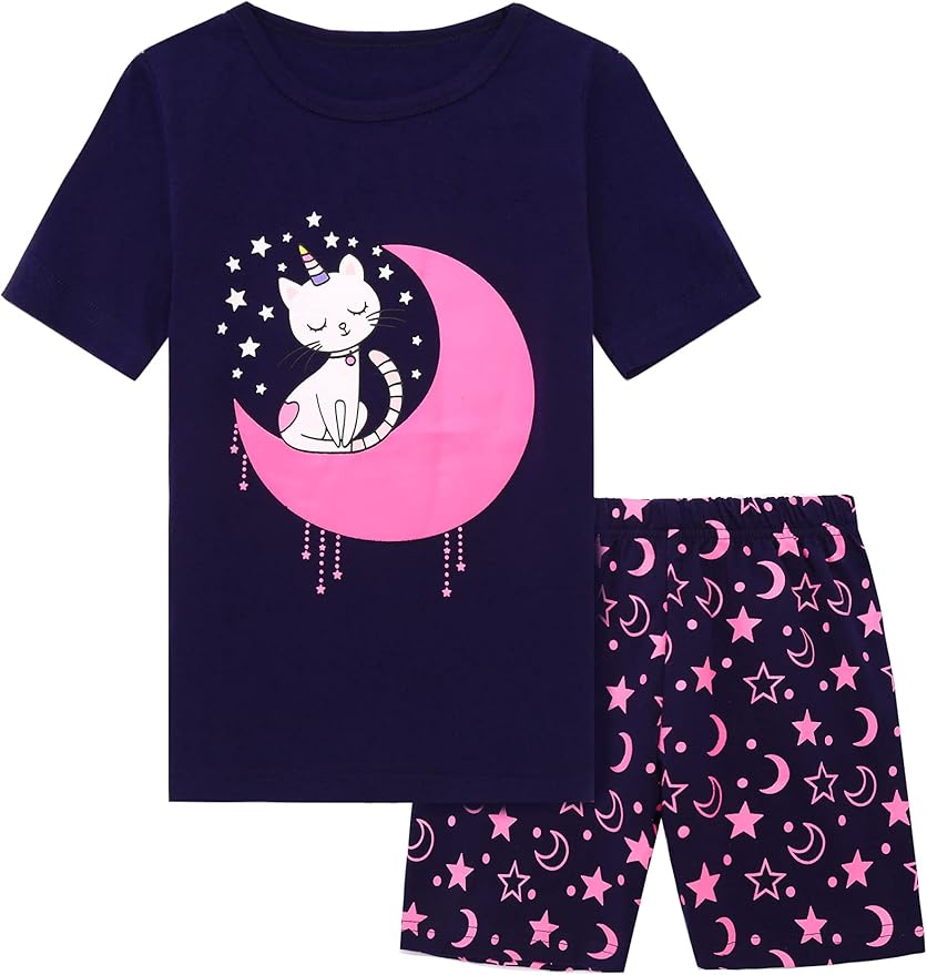 Nidoul Mädchen Schlafanzug 2-teilig - Sommer Pyjama Kurzarm Mit Shorts