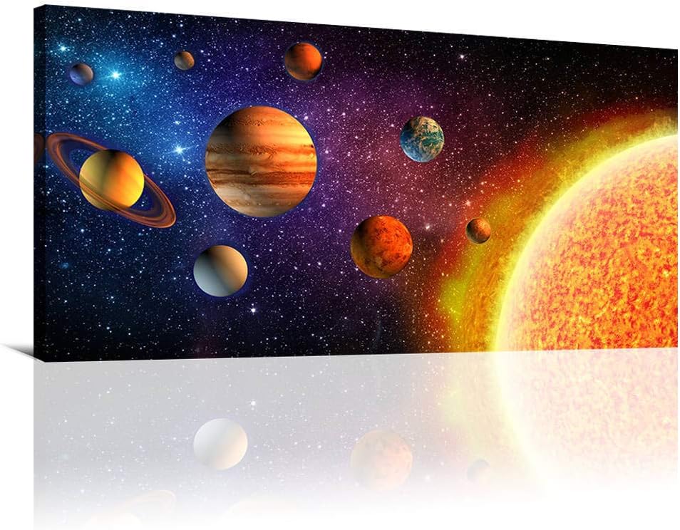 Space Planet Canvas Prints Framed Wall Art Pictures for Living Room Bedroom Office Walls Universe Planet Painting Universe Posters for Boys Girls Kids Room Decoration Extra Large (30x60inx1)