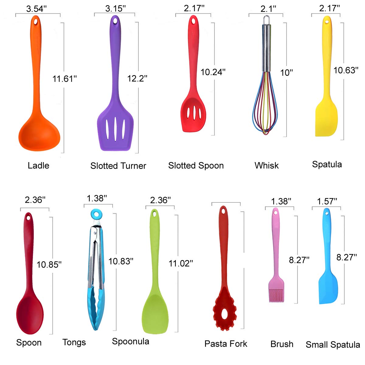 Kitchen Utensil Set - 11 Cooking Utensils - Colorful Silicone Kitchen Utensils - Nonstick Cookware with Spatula Set - Colored Best Kitchen Tools Kitchen Gadgets
