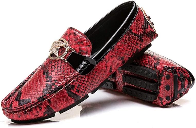Amazon Chiika ドライビングシューズ メンズ ビジネスシューズ フォーマル ビットローファー 運転靴 蛇柄 オシャレ 型押し ビット付き 大きいサイズ 滑り止め クッション性 耐磨耗性 春 ワインレッド ローファー スリッポン