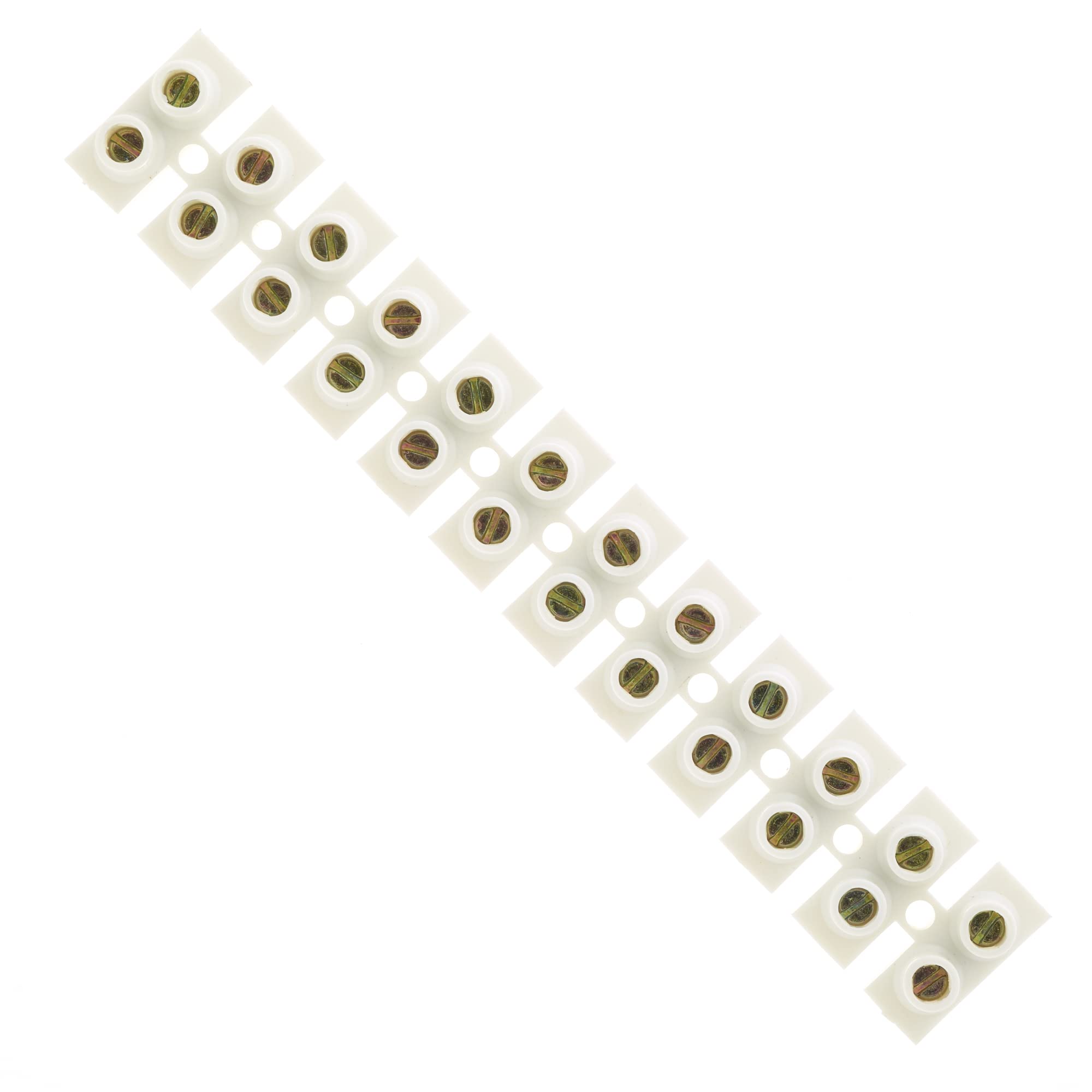15A Amp Terminal Block, 12 Way Electrical Terminals, White Nylon Electrical Connector Strips, Chocolate Chock Blocks for Wire Connecting/Joining Cables, Dual Row 12 Piece Position Wire
