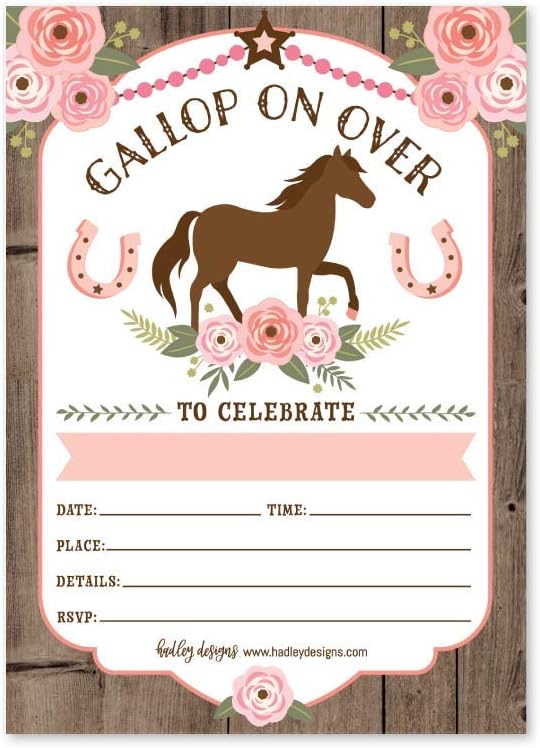 25 invitaciones de fiesta de cumpleaños de pony floral, granero de