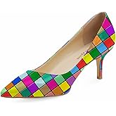 Reindee Lusion Womens Low Kitten Comfortable High Heels Music Note Printed Closed Toe Sexy Pumps Shoes