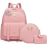 MACCINELO Cute Leather Mini Backpack Purse for Women Bowknot Small Backpack for Girls gift Rucksack Ladies Shoulder Bag 3pcs