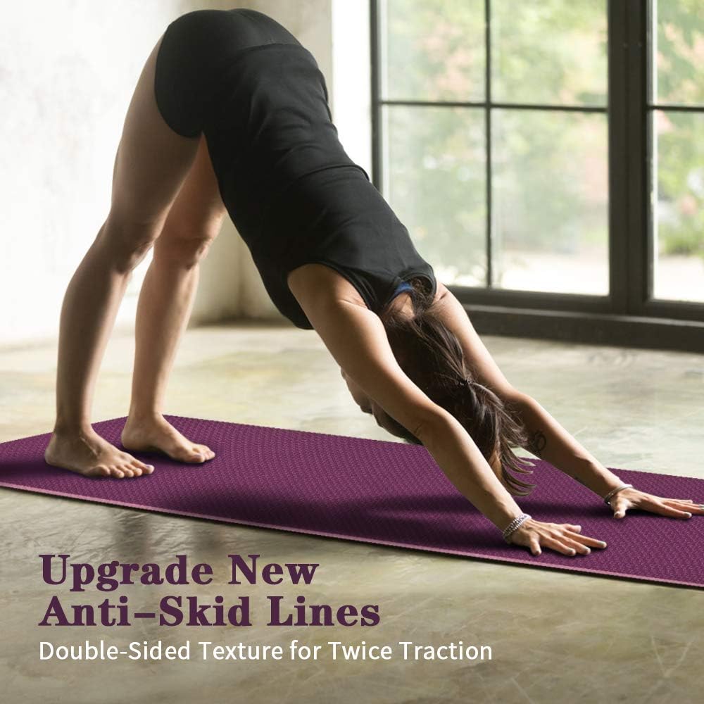 Asvin Yoga Mat 1/4 Inch Thick Fitness Exercise Mat, Non Slip, Striped, Sweat - Proof, Eco Friendly, TPE Workout Mat for Yoga, Pilates and Floor Exercises, 68"x26" : Sports & Outdoors