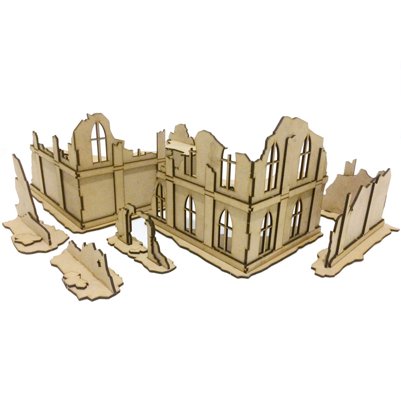 PWORK WARGAMES Urban Ruins 01 - ruined city scenery set for miniatures in scale 28mm / 35mm - tabletop miniatures wargame 3D scenery terrain - MDF 3mm