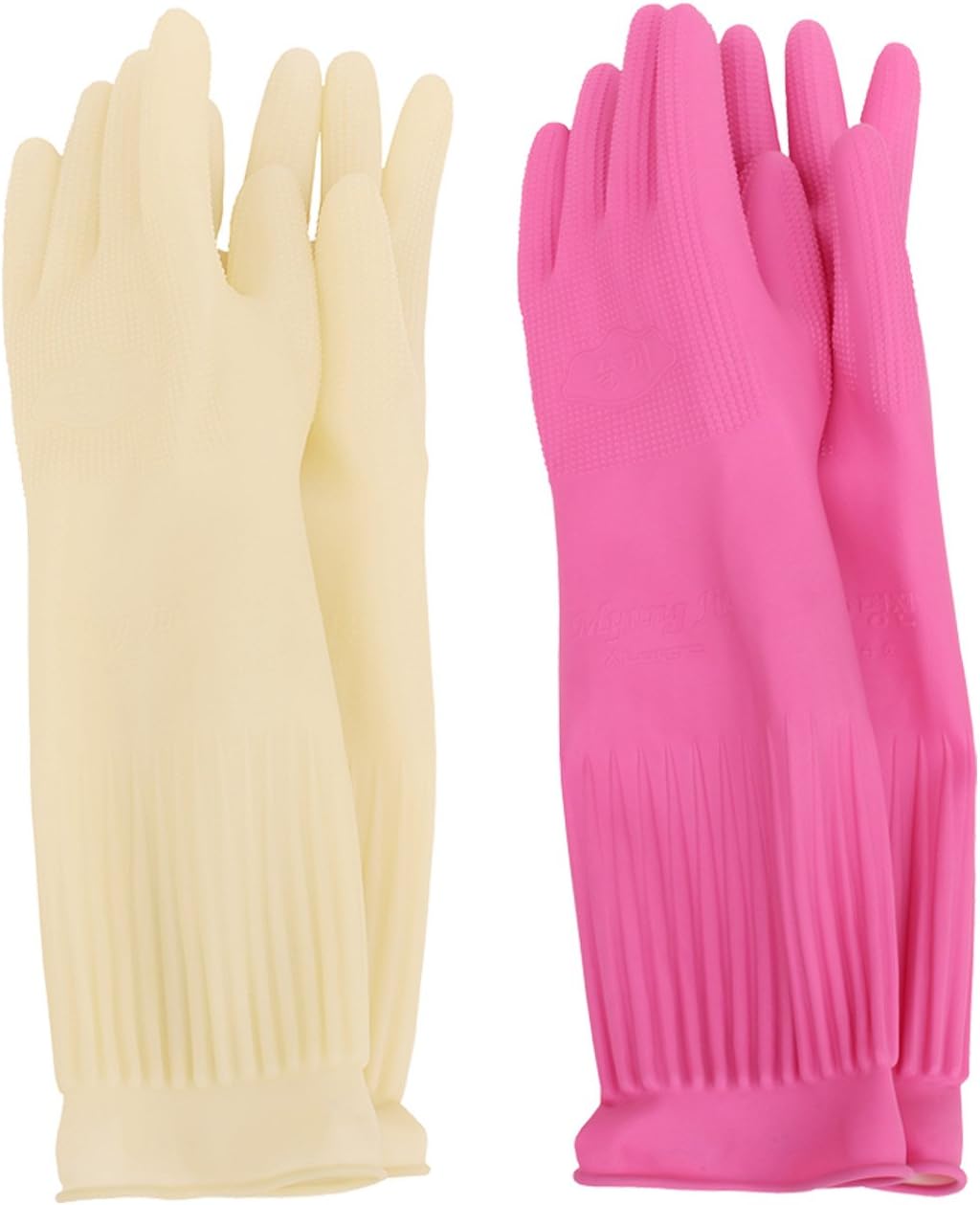 MJ 2 Pairs Household Red Clay Charcoal Rubber Latex Cleaning Wash Gloves XL