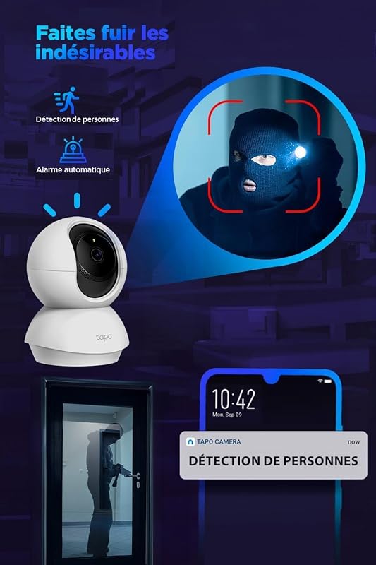 1080P Camera Interieur WiFi 360° Connectée Lot de 2,C200P2