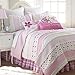 Levtex Home - Marley Ruche Quilt Set - Full/Queen Quilt and Two Standard Shams - Ruched - Pink, Green and White - Quilt (86x86in.) and Shams (20x26in.) - Reversible - Cotton