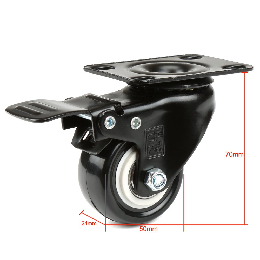 H&S Heavy Duty Castor Wheels, Set of 4 50mm (2") Castors, Rubber Swivel Trolley Wheels for Furniture - Image 5