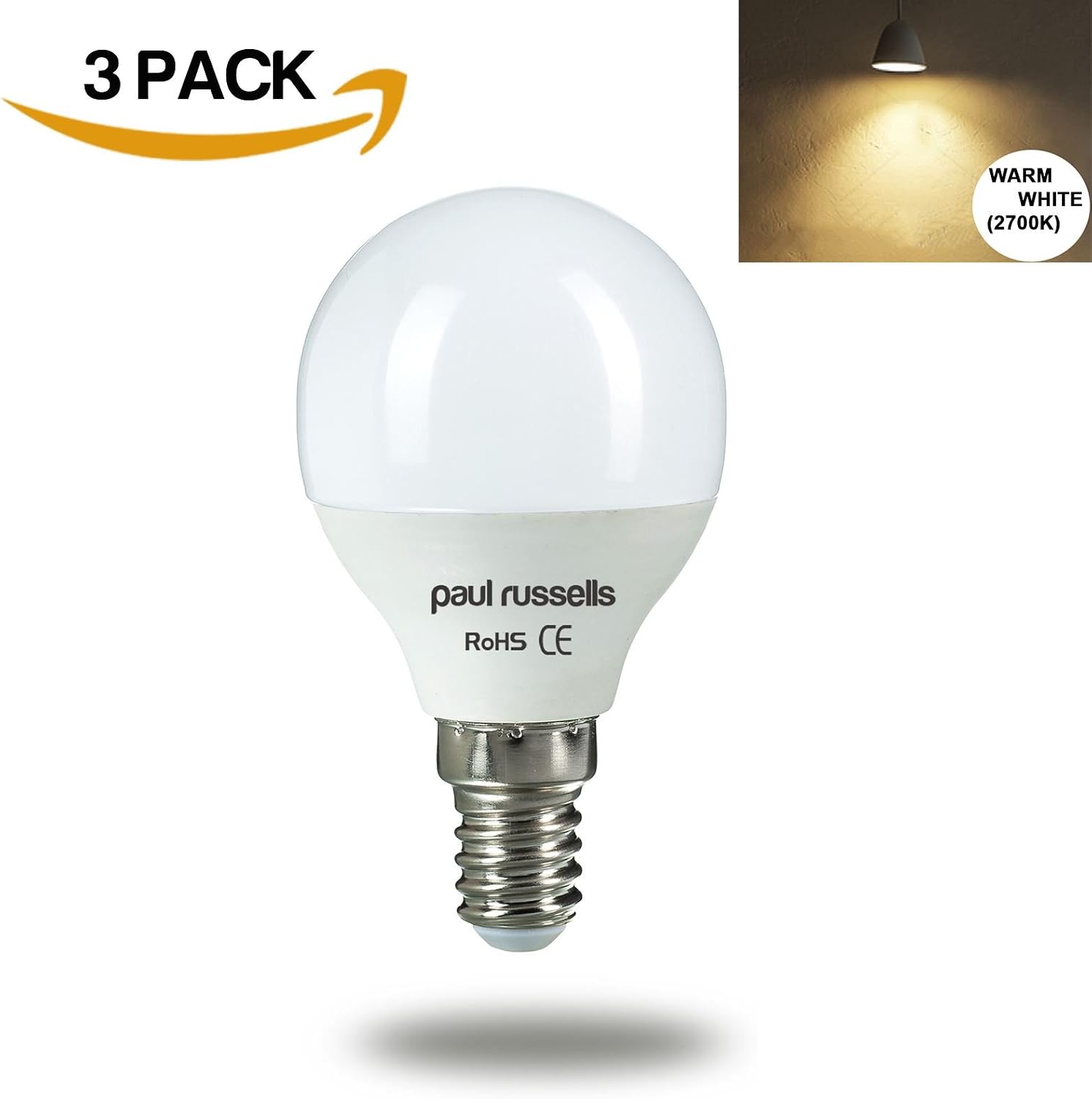paul russells LED Light Small Edison Screw E14, 60w Equivalent, 6.5W 806LM LED Bulbs, 2700K Bright Warm White - Image 3