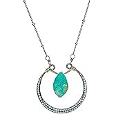 Turquoise Pave Diamond Gemstone Crescent Moon Pendant Necklace- Mixed Metal- December Birthstone Birthday- Women's Jewelry- Gift Idea