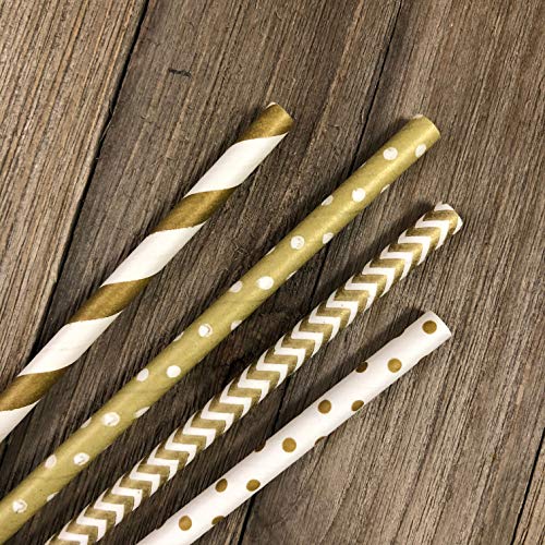 Gold Papier Trinkhalme – Streifen Chevron Polka Dot – 19,7 cm – 100 Stück – Bild 6