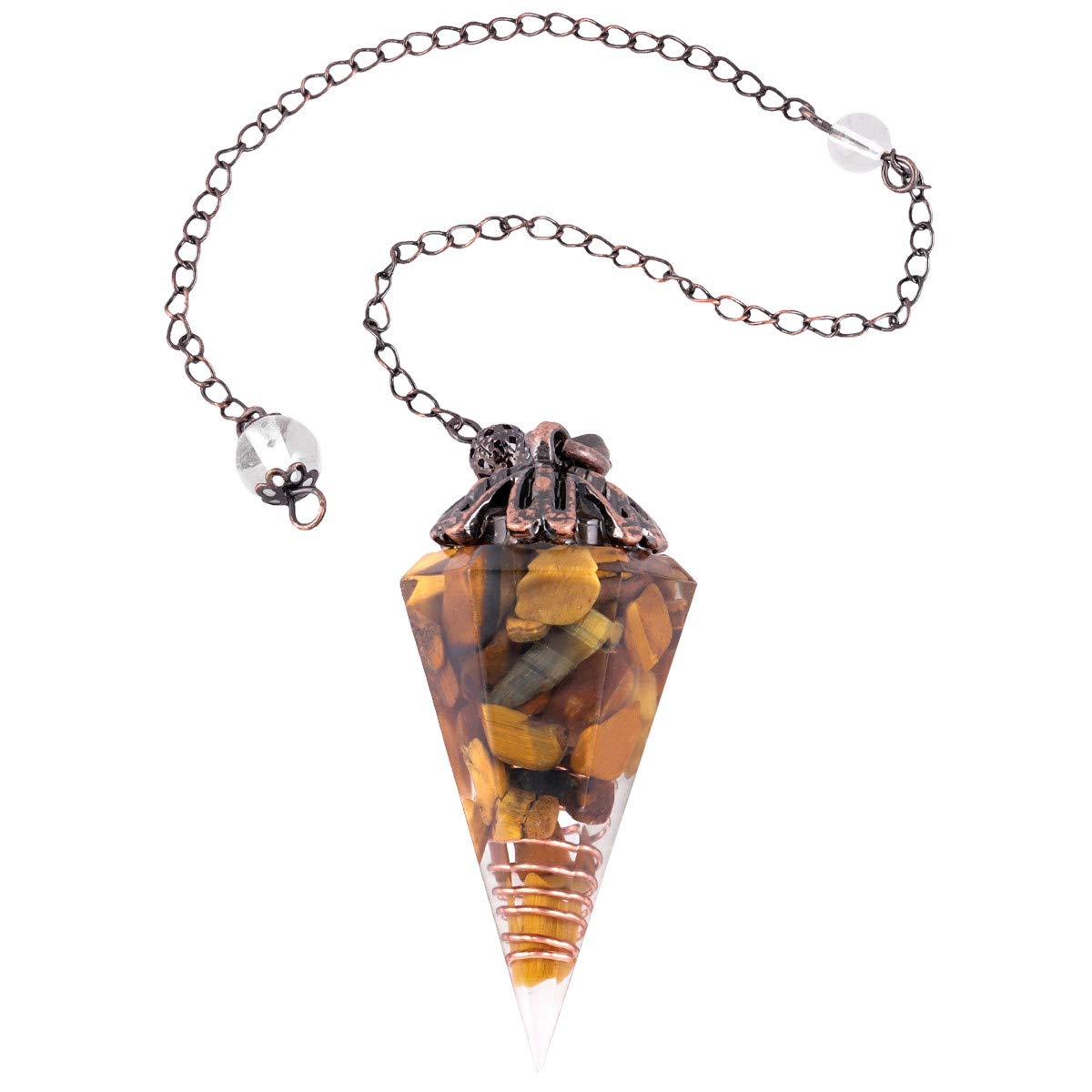 KYEYGWO Healing Crystal Pointed Pendant Pendulum for Dowsing Divination, Reiki Chakra Stone Cone Pendant Necklace for Men and Women