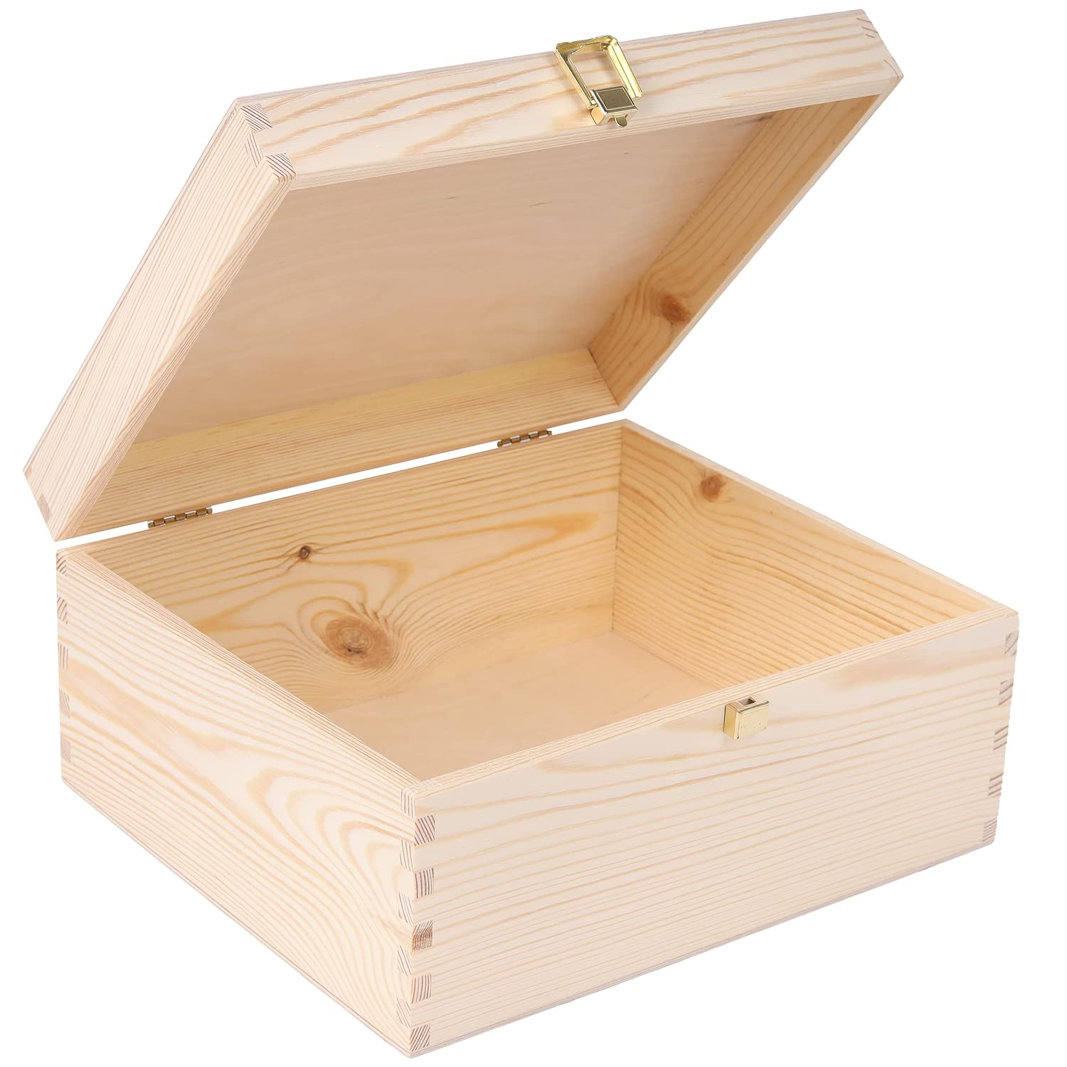 Creative Deco Wooden Storage Box Unpainted Plain | 29x25x14cm | Golden Latch with Hinged Lid | Easter Gift Box Box Storing Valuables Shoes Tools Kitchen Storage | Wood Keepsake Memory Chest
