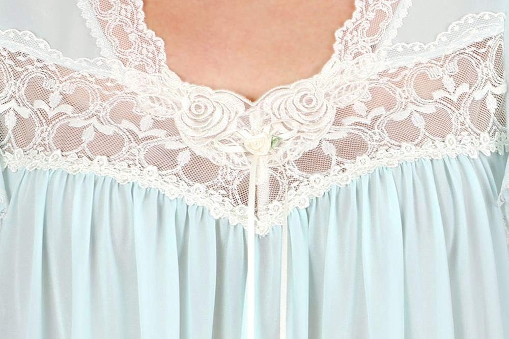 Miss Elaine Silk Essence Nightgown - Long Silky & Sheer Tricot Gown with Flutter Sleeves at  Women’s Clothing store