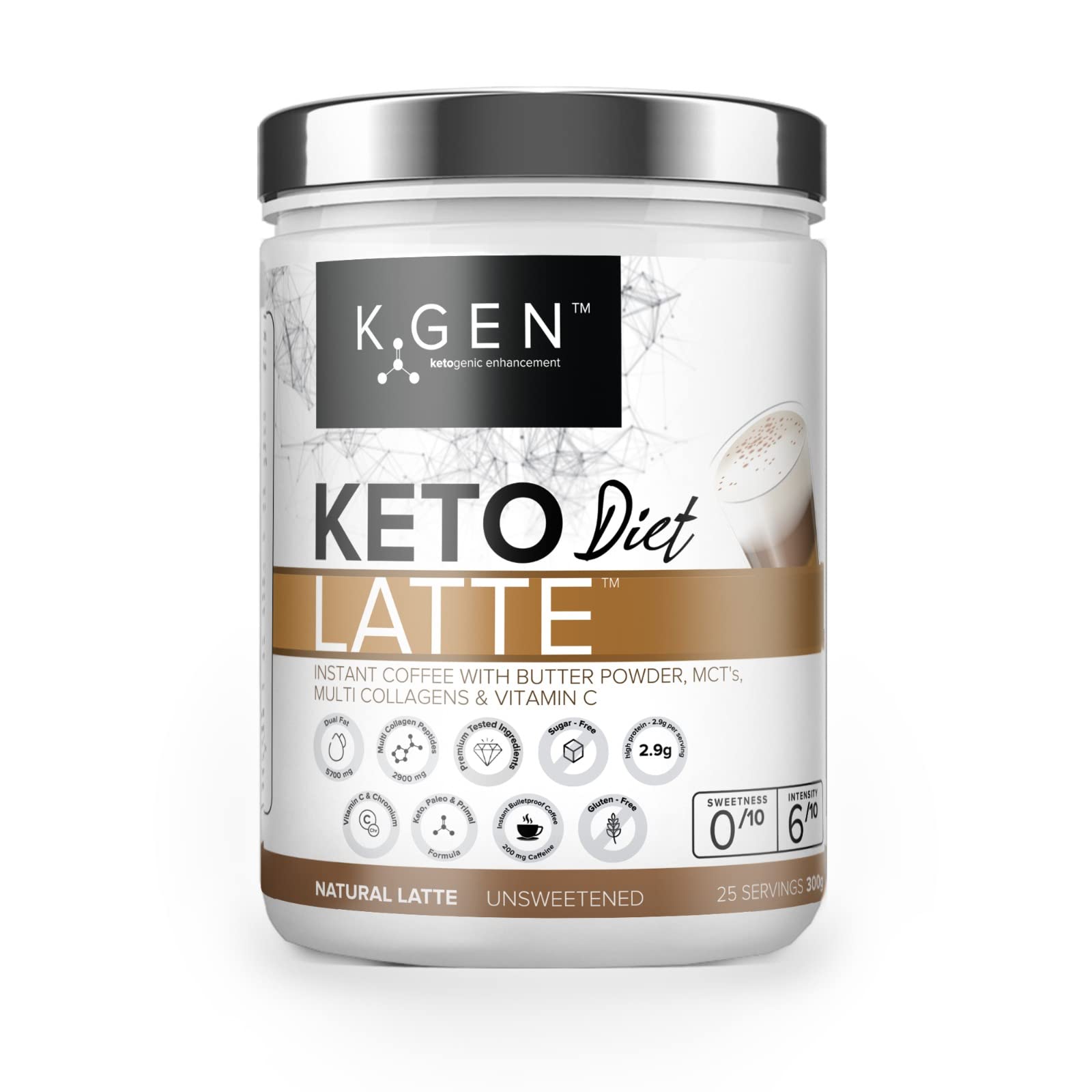 Instant Bulletproof Keto Coffee Latte UK Made Collagen Latte Blended with Multi Collagen, Butter Powder, Coconut MCTs & Vitamin C | for Keto, Paleo, Skin, Hair, Nails & Immune Health (UnSweetened)