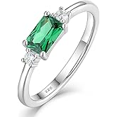 Vesitim Dainty Baguette Wedding Band Sterling Silver Emerald-Cut Birthstone Jewelry Size 5-10 Stackable Rings for Women