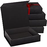 5 Pack Black Hard Gift Box with Magnetic Closure Lid 7" x 5" x 1.6" Rectangle Boxes For Gifts With Black Glossy Finish (Black